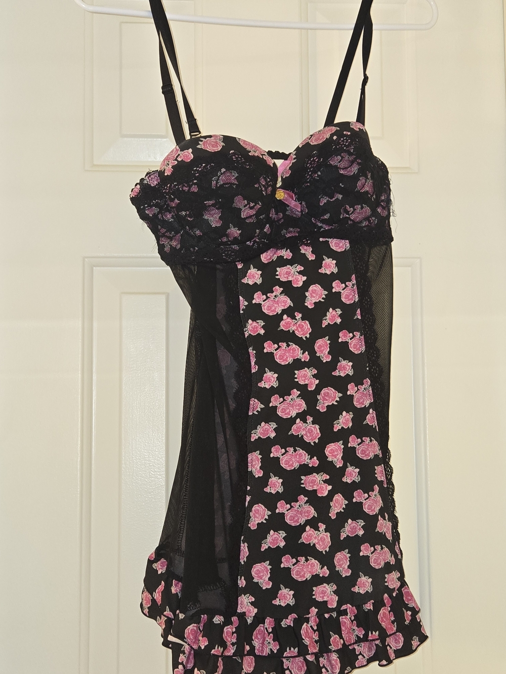 Jessica Simpson Black Chemise with Pink Rose Print